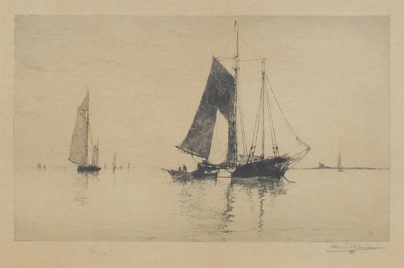 Appraisal: CHAPMAN Carleton American - Peaceful Harbor Etching sight size ''