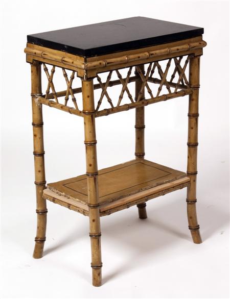 Appraisal: A th century black marble top faux bamboo table the