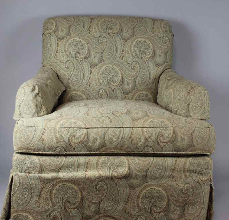 Appraisal: HICKORY CHAIR PAISLEY UPHOLSTERED ROLLED BACK SWIVEL ARM CHAIR with