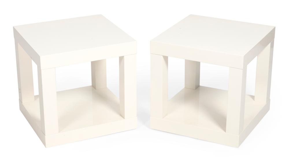 Appraisal: PAIR OF WHITE LACQUER END TABLES TH CENTURY HEIGHTS TOPS