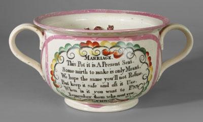 Appraisal: Sunderland chamber pot each side with six-line humorous verse within