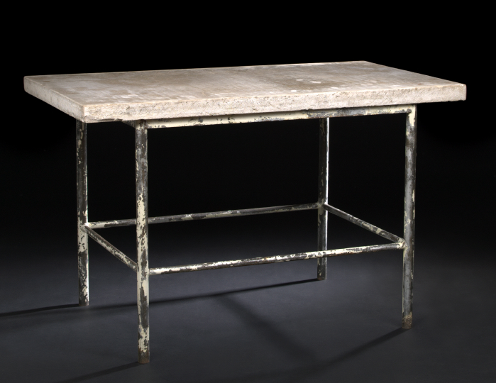 Appraisal: Provincial Polychromed Metal and Marble-Top Garden Table early th century