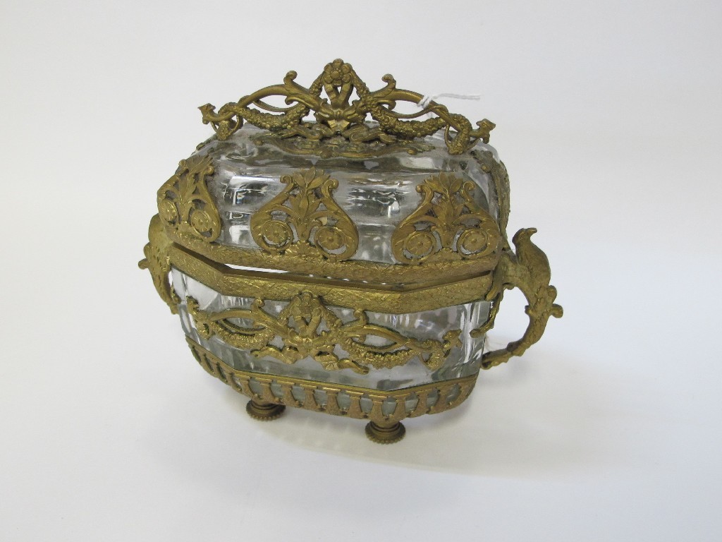 Appraisal: Glass casket in gilt metal mounts with foliate and swag