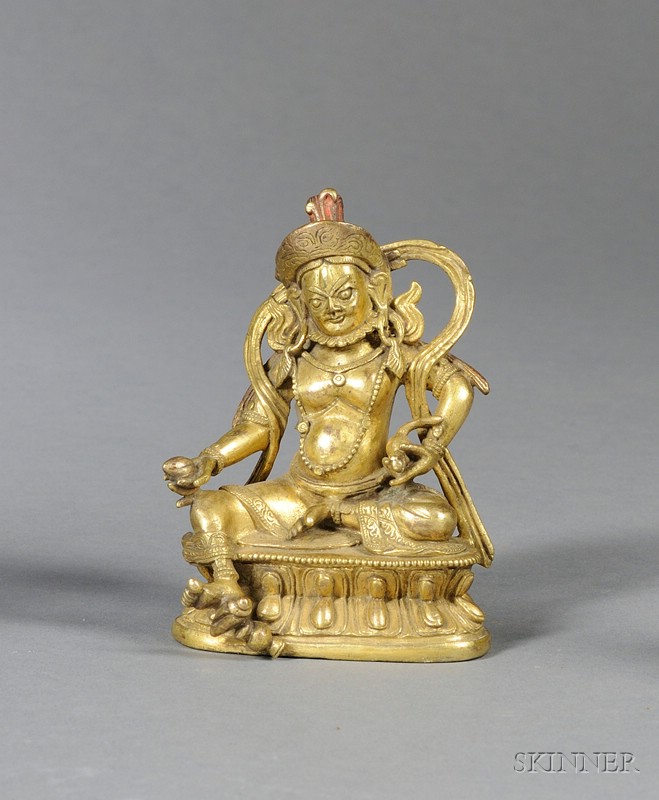 Appraisal: Gilt-bronze Figure Tibet th th century seated figure of Kubera