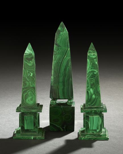 Appraisal: Trio of French Malachite Obelisks second quarter th century comprised