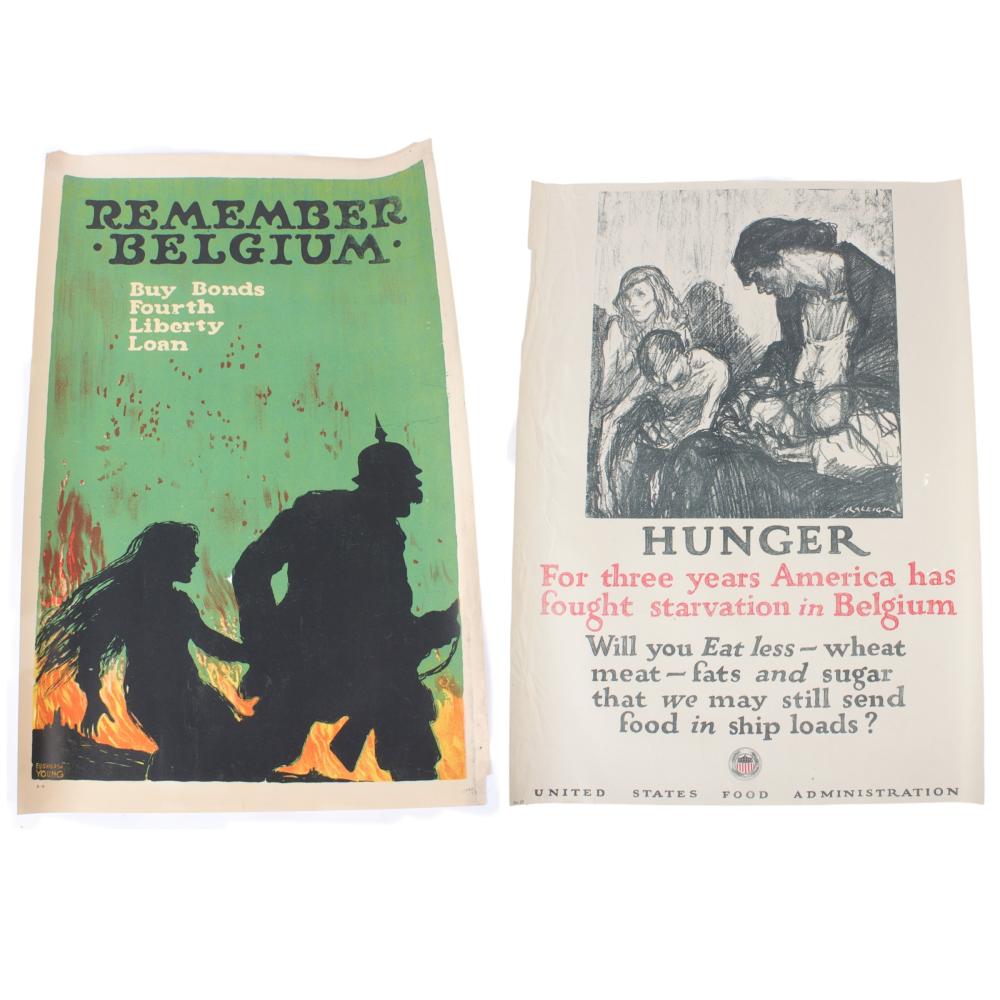 Appraisal: TWO WW BELGIUM POSTERS HUNGER AND REMEMBER BELGIUM X Two