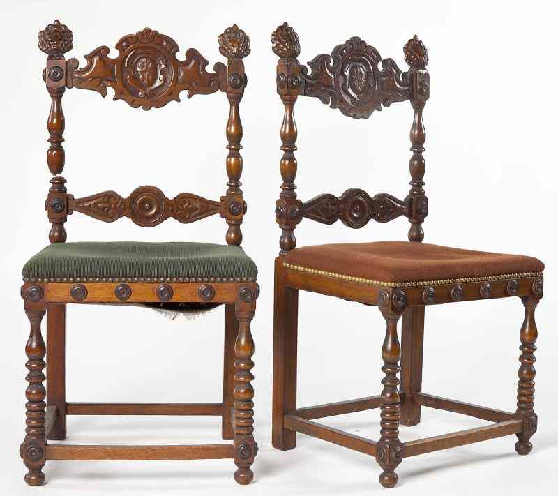 Appraisal: Two Spanish Style Carved Side Chairsearly th century walnut turned