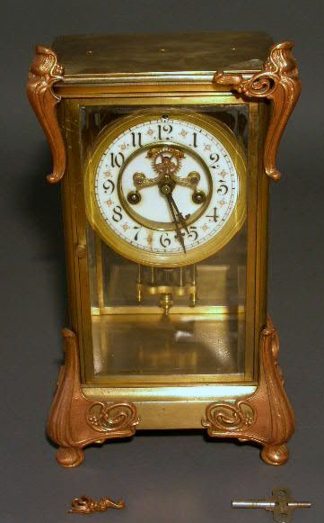 Appraisal: French mantel clock copper and brass Art Nouveau style h