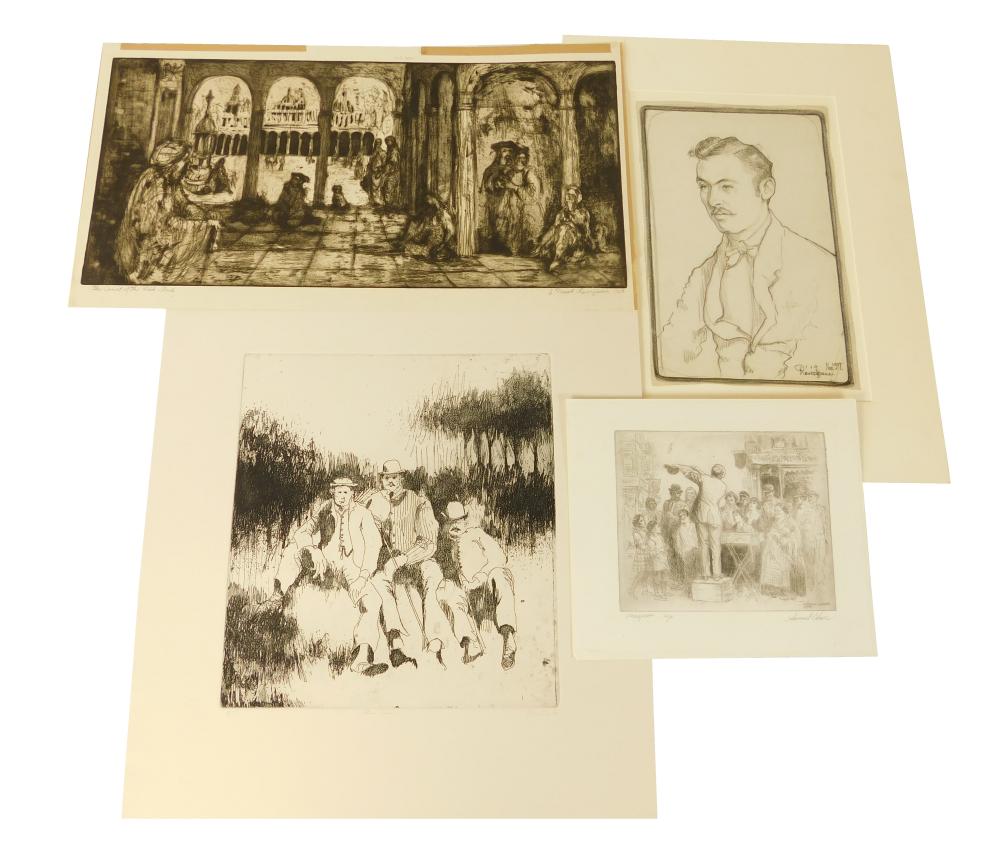 Appraisal: Four loose etchings by Samuel Cahan J Frank Sampson and