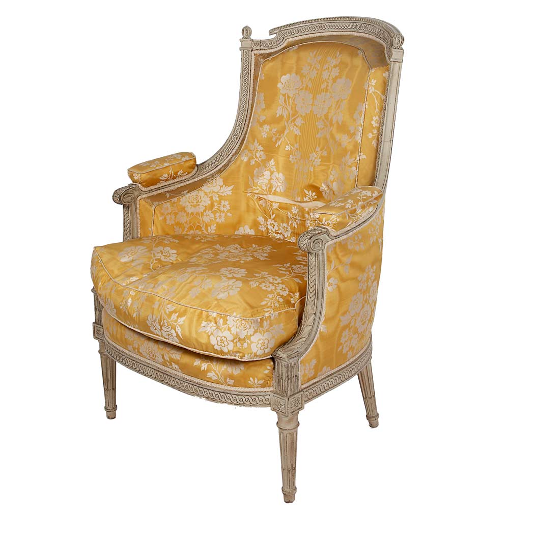 Appraisal: Louis XVI Style Painted Bergere en Cabriolet The curved padded