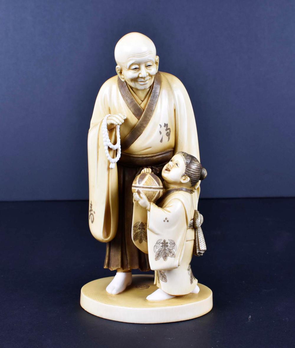 Appraisal: JAPANESE TEA STAINED OKIMONO OF A PRIESTMeiji Period Unsigned The