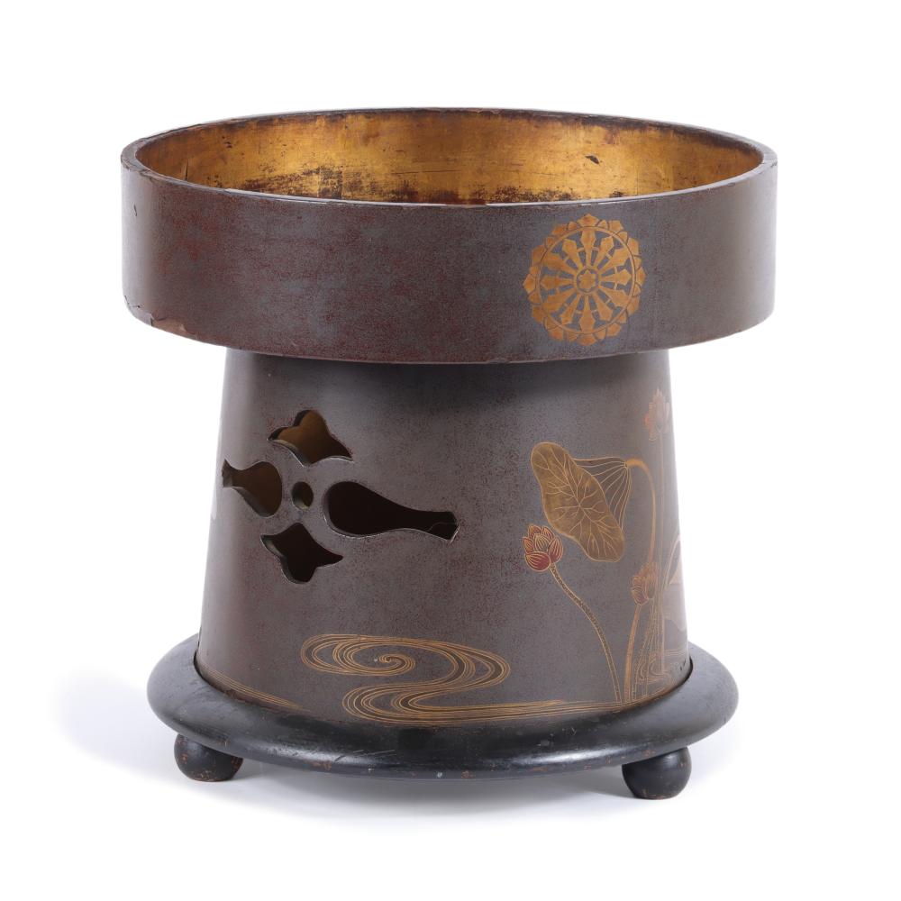 Appraisal: JAPANESE LACQUER OFFERING STAND WITH GILT FLORAL DECORATION AND MEDALLIONS