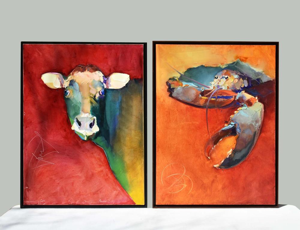 Appraisal: TH CENTURY OIL ON CANVAS PAINTINGCow Head and Lobster A