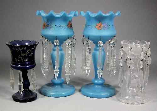 Appraisal: A pair of late th Century pale blue glass lustre