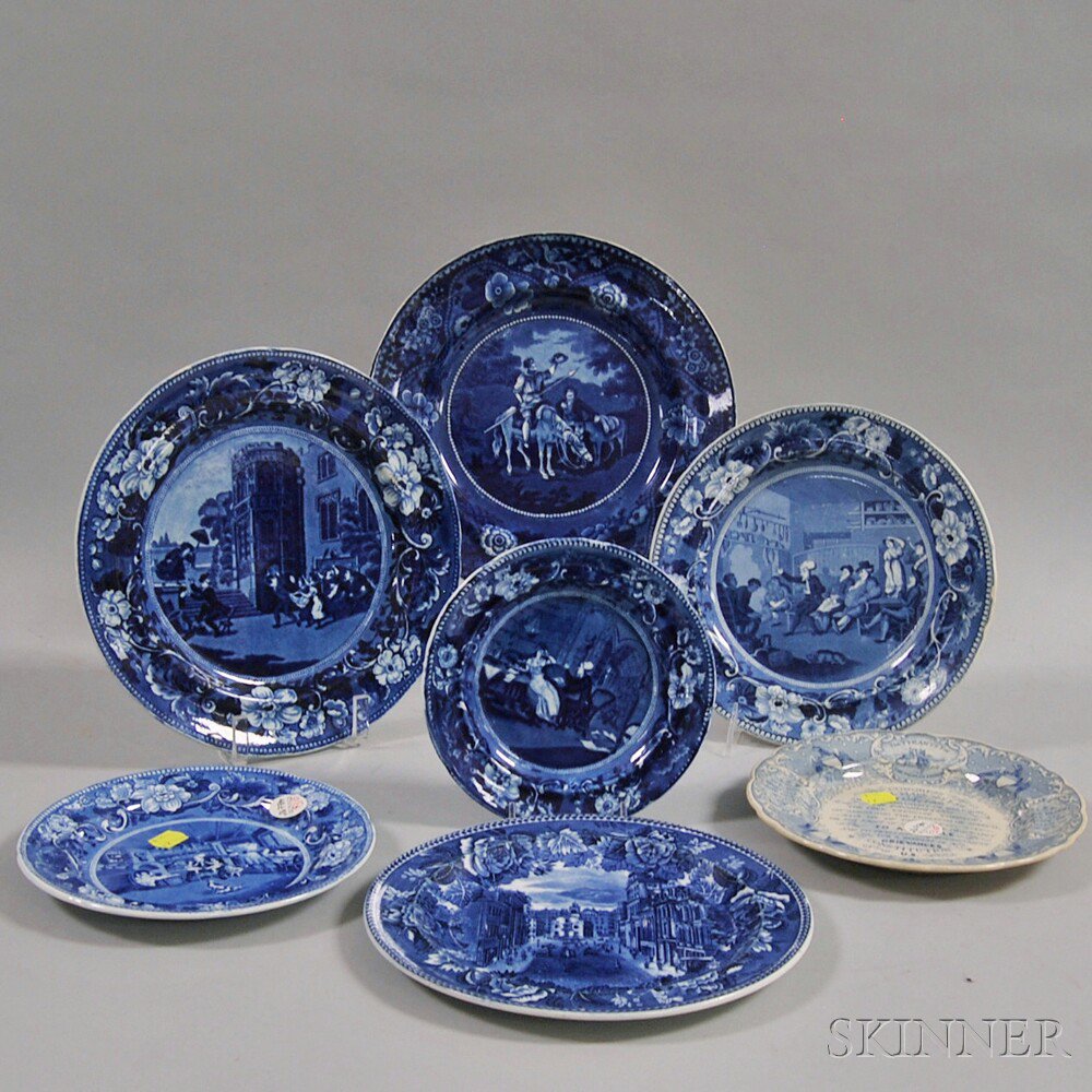 Appraisal: Seven Mostly Staffordshire Blue and White Transfer-printed Plates th th