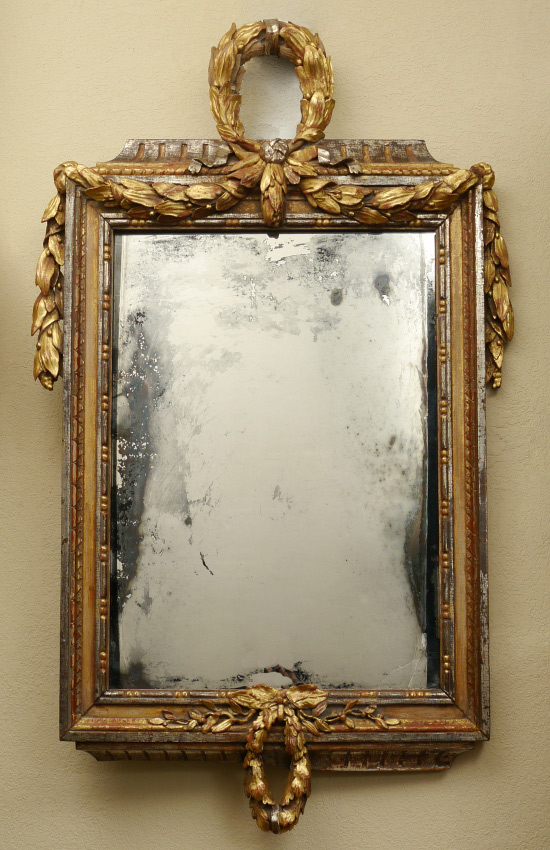 Appraisal: DECORATIVE GOLD GILT MIRROR Antiqued contemporary carved frame wall mirror