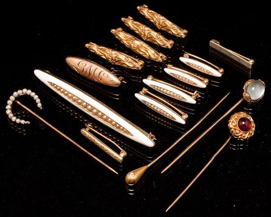 Appraisal: Assortment of Victorian and Art Nouveau K gold stickpins and