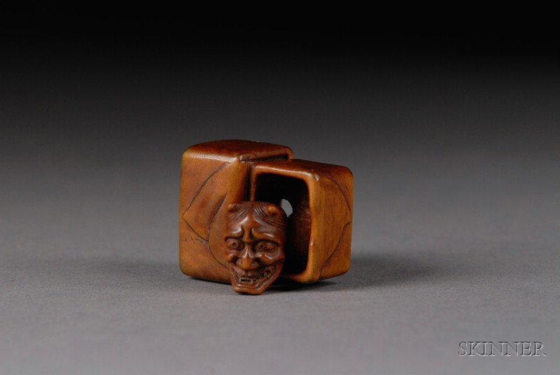 Appraisal: Boxwood Netsuke th century carved as a box containing a