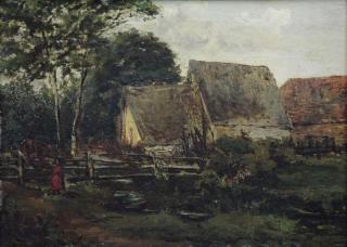 Appraisal: NASMYTH Patrick Oil on Panel Cottage Scene Signed verso and