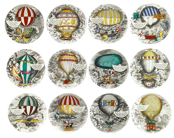 Appraisal: A set of twelve Piero Fornasetti Montgolfiere earthenware plates circa