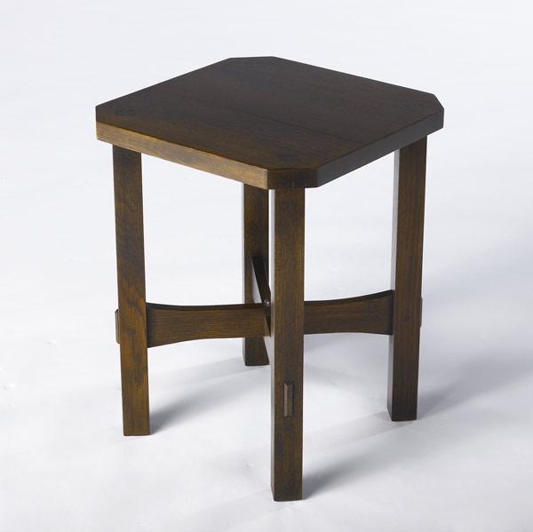 Appraisal: STICKLEY E J AUDI Reproduction clip-corner tabouret with crossed corseted