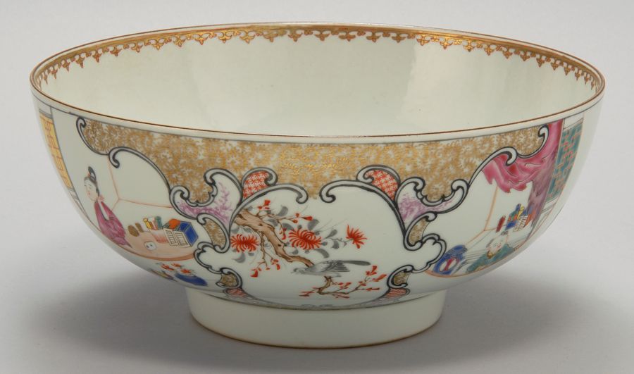 Appraisal: CHINESE EXPORT FAMILLE ROSE PORCELAIN PUNCH BOWL Circa With figural