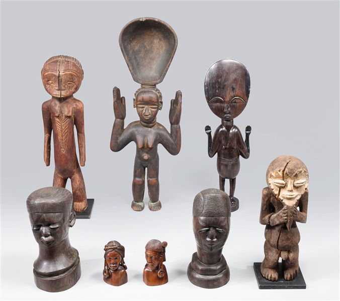 Appraisal: Group of ten various vintage carved tribal figures including carved