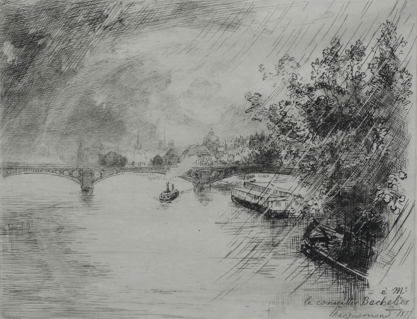 Appraisal: Felix Bracquemond French - etching River Scene signed and dated