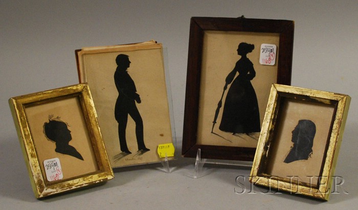 Appraisal: Four Signed Silhouettes a pair of hollow-cut bust-length portraits of