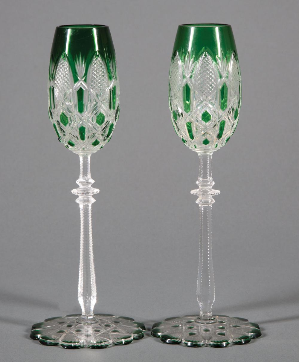 Appraisal: Two Baccarat Green Cut-to-Clear Crystal Tsar White Wine Glasses marked