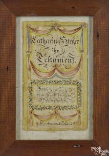 Appraisal: Ink and watercolor fraktur bookplate dated for Catharina Steger with