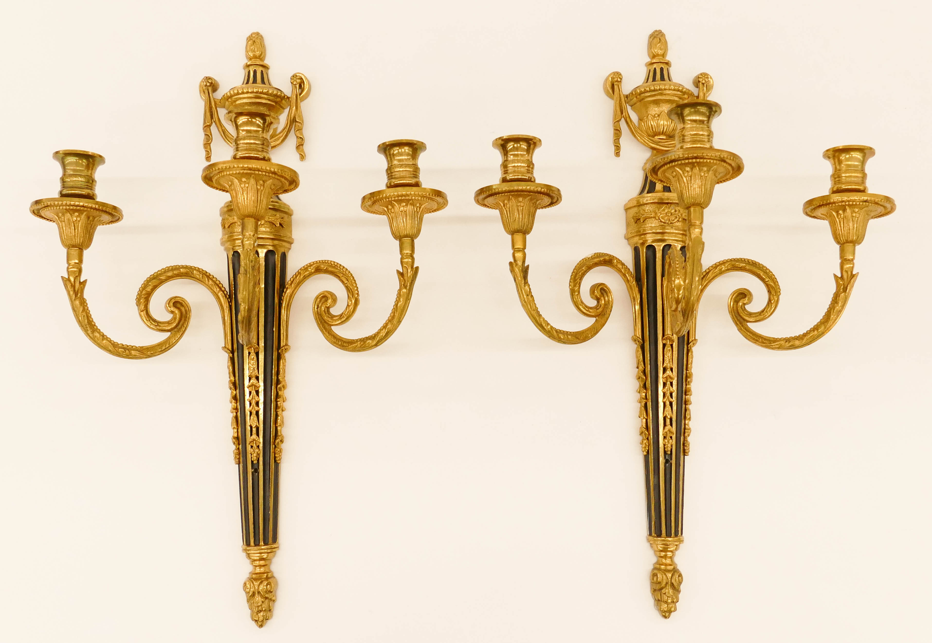 Appraisal: Pair French Gilt Bronze Triple Candle Wall Sconces ''x ''