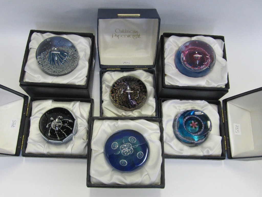 Appraisal: Six boxed Caithness paperweights to include Chorale Fiona Jester Fireworks