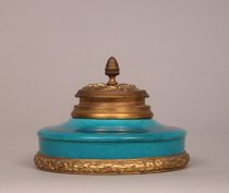 Appraisal: A Sevres Porcelain Inkwell Pretty porcelain inkwell with shiny robin's