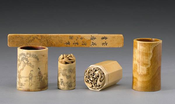 Appraisal: A group of five ivory scholar's objects Late Qing Republic