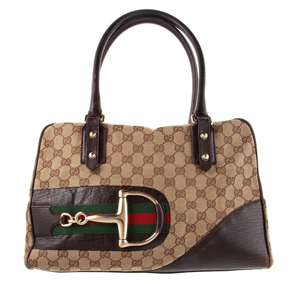 Appraisal: A Gucci Horsebit Boston Bag A brown and tan Monogram