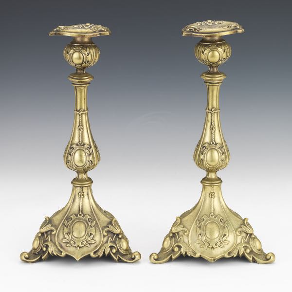 Appraisal: PAIR OF HENNIGER BRASS CANDLEHOLDERS x German brass candleholders marked