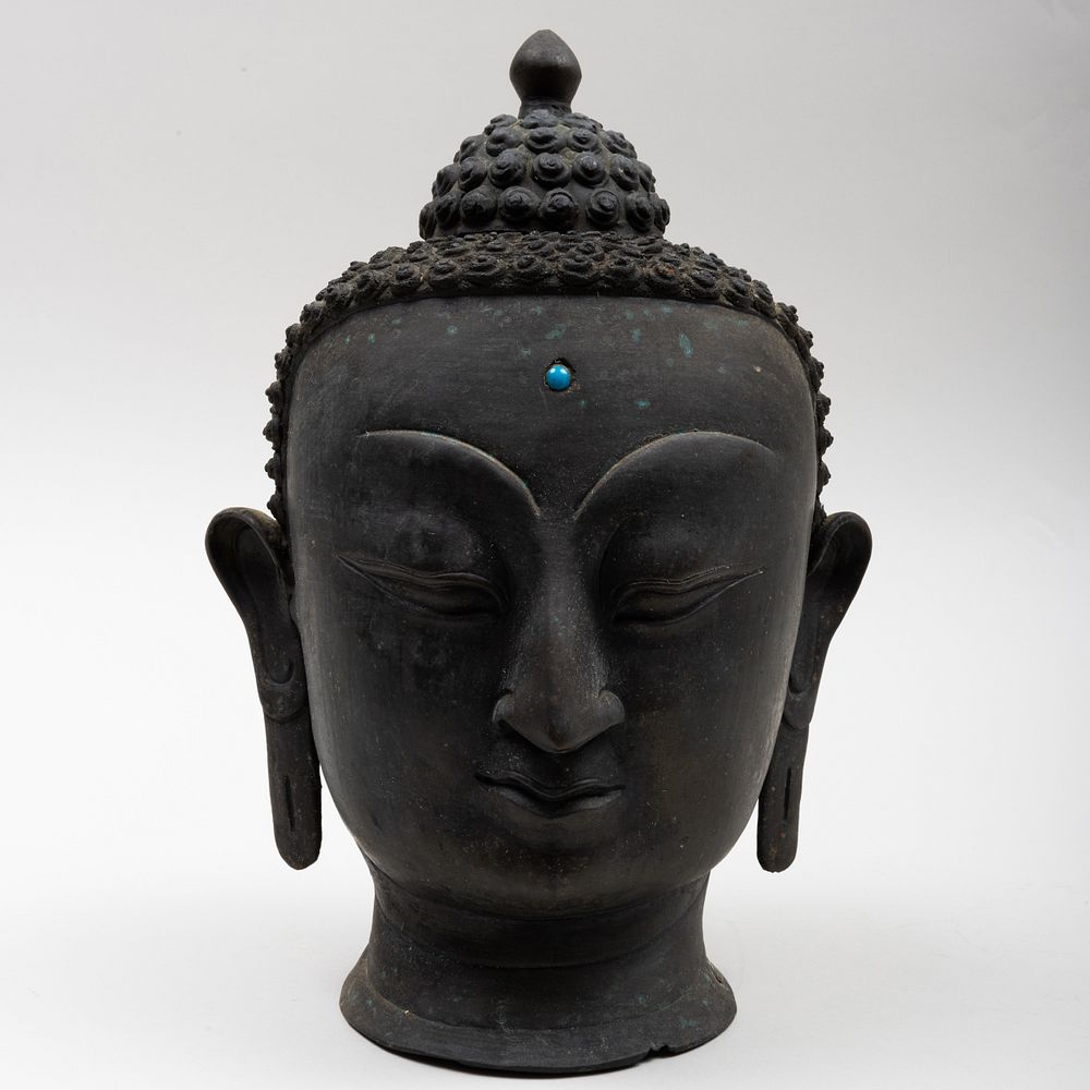 Appraisal: Burmese Bronze Head Inset with glass bindi x x in