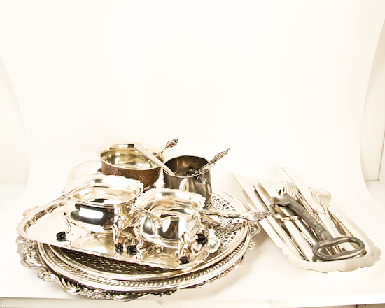 Appraisal: Lot Of Silverplate Including knives Forks Butter Trays Cream and