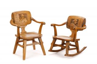 Appraisal: Pair Carved Oak Beer Barrel Monk Chairs English early th