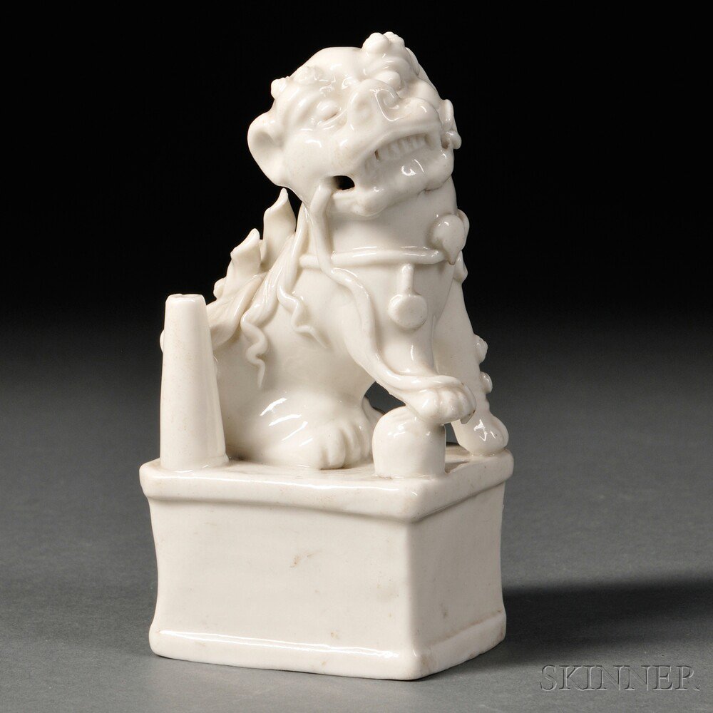 Appraisal: Blanc-de-Chine Incense Stick Holder China Qing Dynasty depicting a lion