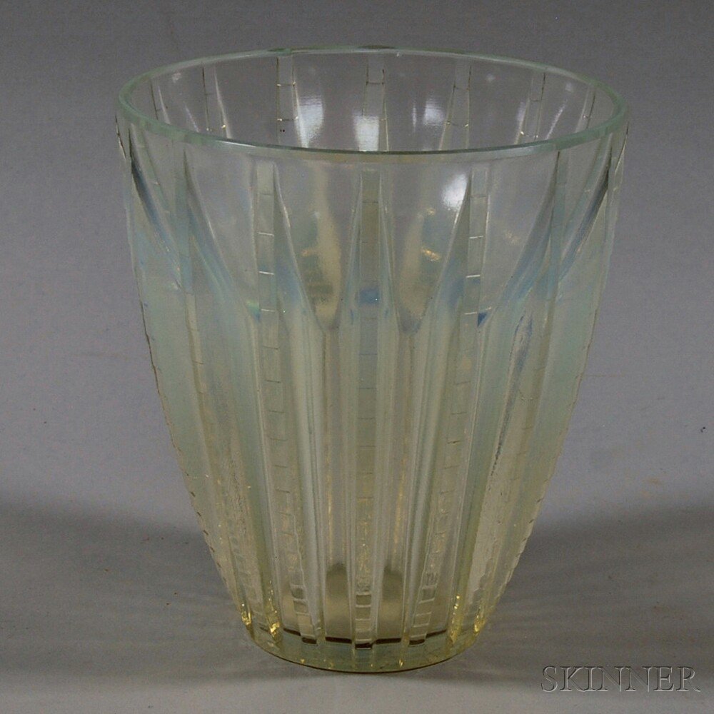 Appraisal: R Lalique Molded Glass Vase mid- th century ht dia