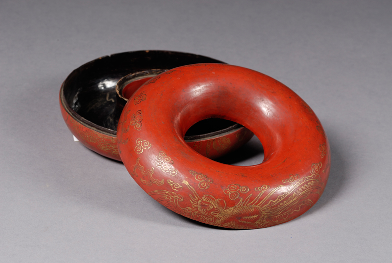 Appraisal: Necklace Box China th century red lacquered surface decorated with