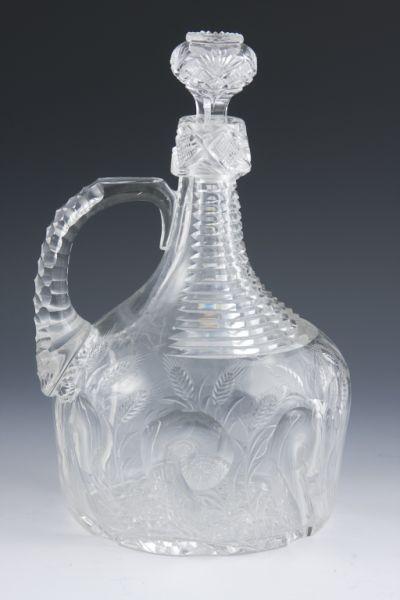 Appraisal: Hoare Cut Glass Whiskey Decanter wheat pattern step carved neck