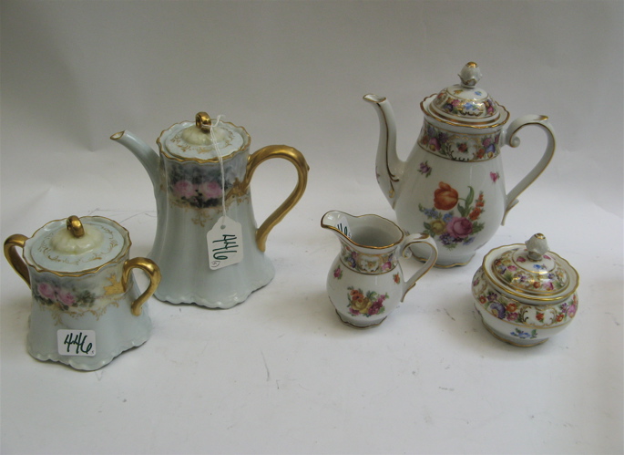 Appraisal: FRENCH AND GERMAN PORCELAIN TEA SETS hand painted piece tea