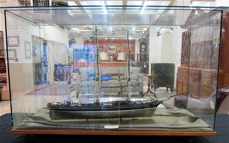 Appraisal: SAILING SHIP MODEL IN GLASS DISPLAY CASE a plastic scale