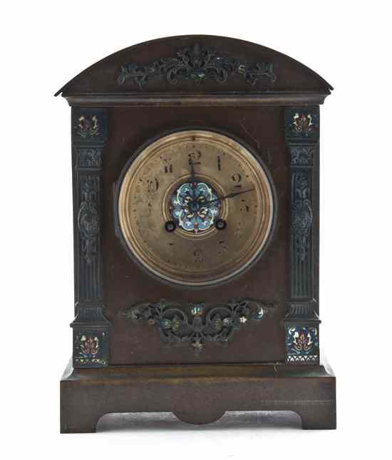 Appraisal: A Bronze and Champleve Mantel Clock Japy Frers the domed