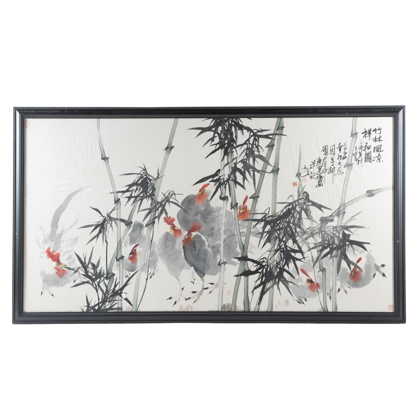 Appraisal: CHINESE SCHOOL TH CENTURY GOUACHE Chickens in bamboo forest with