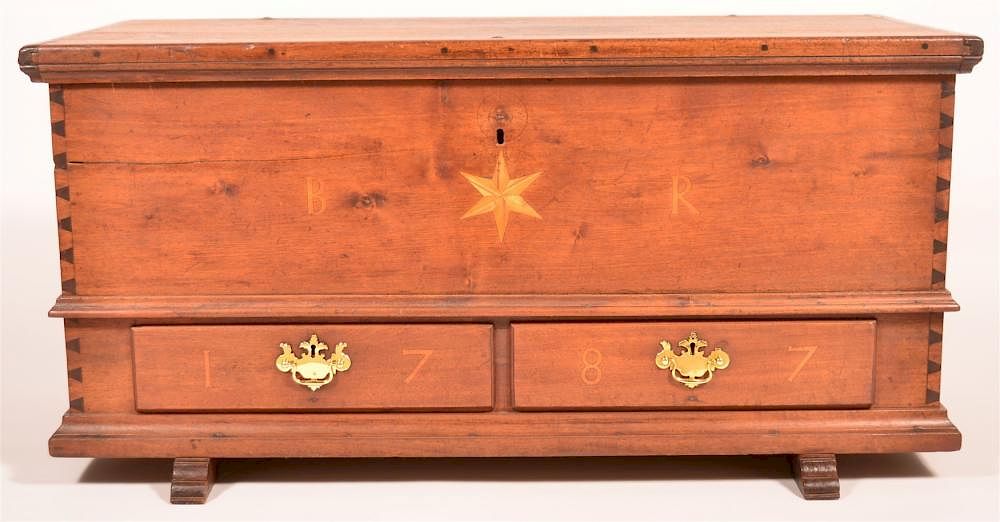 Appraisal: PA Chippendale Walnut Inlaid Dower Chest Very Good Pennsylvania Chippendale