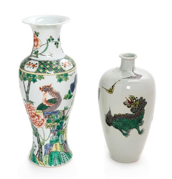 Appraisal: Two Famille Verte Porcelain Vases Height of taller inches Two